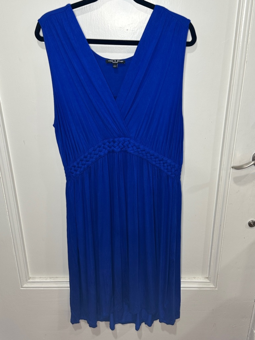 Cable & Gauge Electric Blue Sleeveless V-Neck Braided-Waist Midi Dress